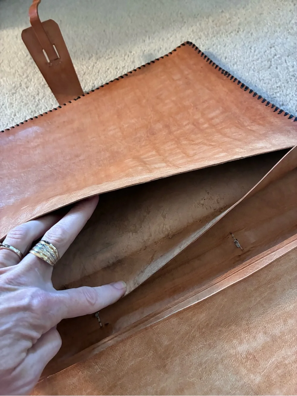 Vintage Handcrafted Leather Portfolio Briefcase Folio Whipstitched Document Case